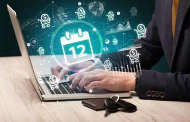 Business hand working on laptop, successful business concept