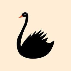Black swan hand drawn vector illustration. Isolated beautiful bird in flat style for logo or icon.