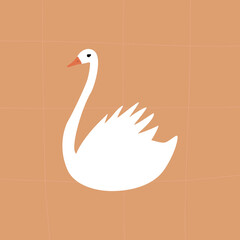 White swan hand drawn vector illustration. Isolated beautiful bird in flat style for logo or icon.