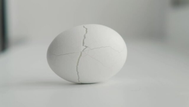 Chicken egg with cracked shell, close-up. Concept: destruction, breakage, insurance