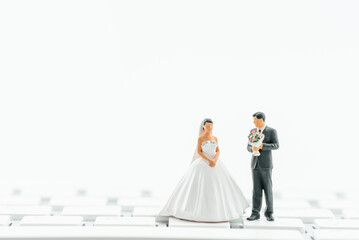 Virtual ceremony or online wedding concept : Bride and bridegroom hold online wedding as COVID-19...