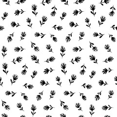 Obraz na płótnie Canvas Black and White Floral Vector Seamless Pattern