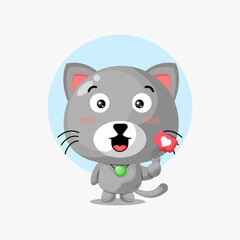 Naklejka premium Cute cat with love sign hand cartoon illustration