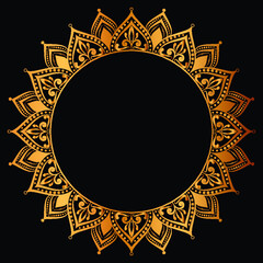 Luxury golden circle frame with vintage mandala gold circular pattern or gold mandala background