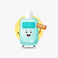 Cute hand sanitiser character with sale sign