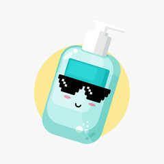 Cute hand sanitiser wearing pixel glasses