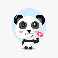 Cute panda with love sign hand cartoon illustration