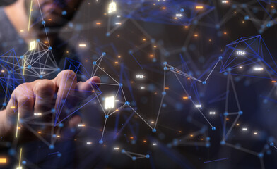 Businessman using data network with his fingers