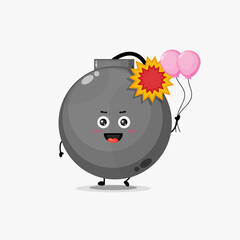 Illustration of cute bomb character carrying balloon