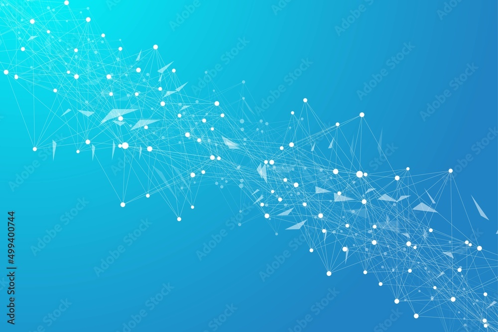 Aufkleber Big data visualization. Geometric abstract background visual information complexity. Futuristic infographics design. Technology background with connected line and dots, wave flow illustration