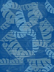 Vertical illustration, leafs on blue background