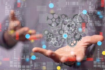 gear system data. Connecting lines and dots.Big data visualization