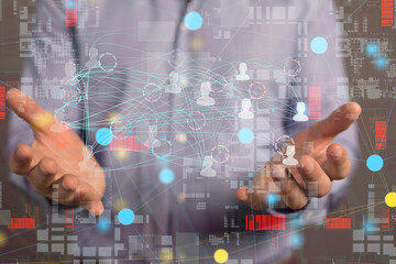 Abstract network of physical devices on the Internet using a network connection with statistics...
