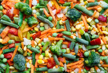 Frozen vegetable mixture of carrots, corn, peas, legume, broccoli, pepper