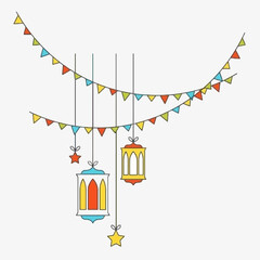 Fototapeta premium Eid al-Fitr illustration Vector Outline, eid mubarak Greeting Card Drawing, Muslim Happy Eid background