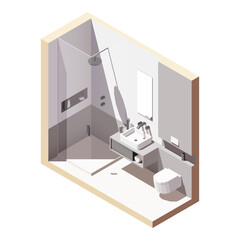 Isometric low poly gray bathroom. Vector illustration