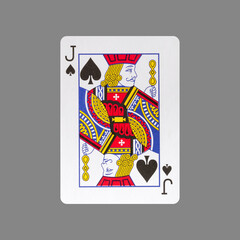 Jack of spades. Isolated on a gray background. Gamble. Playing cards.