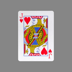 Jack of Hearts. Isolated on a gray background. Gamble. Playing cards.