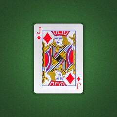 Jack of Diamonds on a green poker background. Gamble. Playing cards.