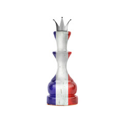 Chess Queen in the colors of the France Flag. Isolated on white background. Sport. Politics.