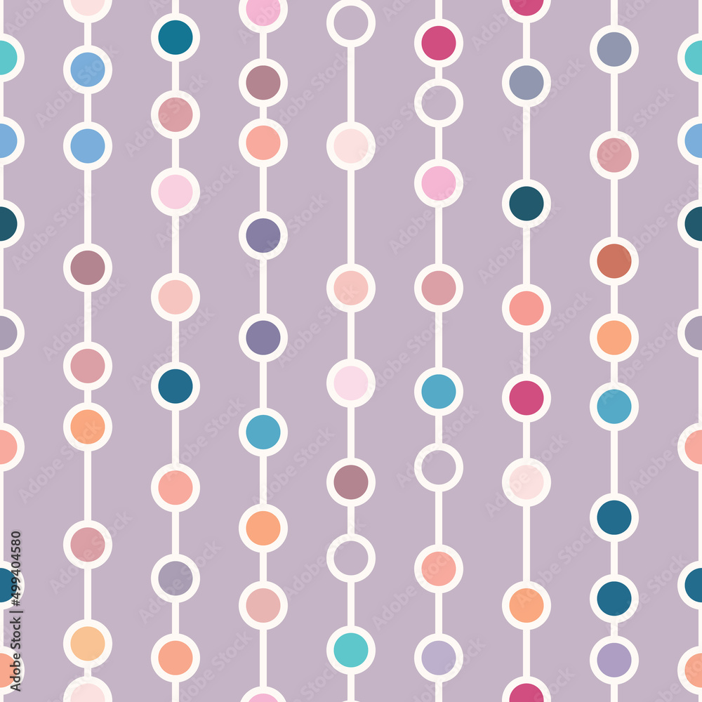 Poster Purple base with colorful dots, geometric vector pattern, seamless repeat