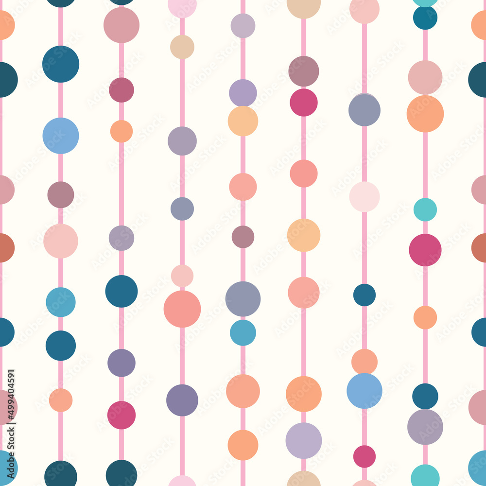 Poster Colorful geometric vector pattern, seamless repeat, vertical stripes with dots,