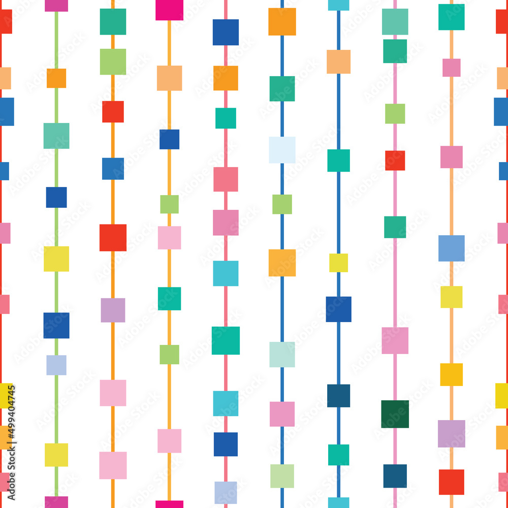 Poster Colorful geometric vector pattern, seamless repeat, vertical stripes with squares