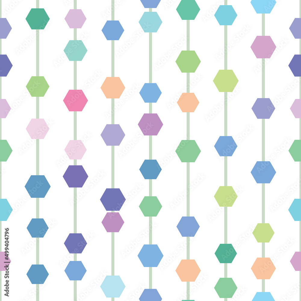 Poster Colorful geometric vector pattern, seamless repeat, vertical stripes with hexagons,