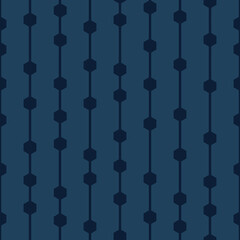 Dark blue geometric vector pattern, seamless repeat, vertical stripes with hexagons