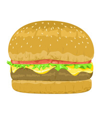 Fast food burgers with vegetable cheese and meat batter. vector and illustration isolation and white background