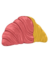 Bakery Croissant light brown bread strawberry chocolate coating. white background and isolation. vector and illustation