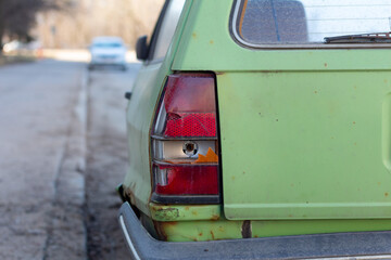 close-up Broken taillight of an old car