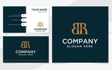 Combination of letters B and R logo suitable for company with business card template - obrazy, fototapety, plakaty