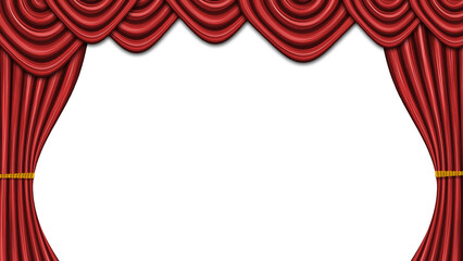 Red curtain for the opening of the show on white background.