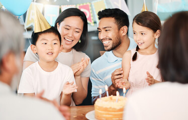 Each new birthday is a chance to begin again. Shot of a happy family celebrating a birthday at home.