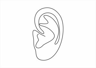 Drawing a continuous line. Ear on white isolated background. Linear style