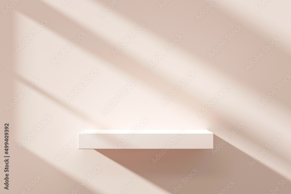 Aufkleber Empty window light shelf 3d background of modern interior room table display space abstract counter product or blank design white presentation home backdrop on sunlight desktop clean on house studio.