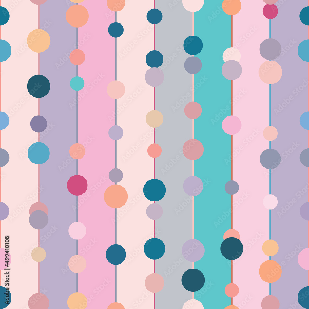 Poster Colorful geometric repeat pattern vector background with stripes and dots, random colors