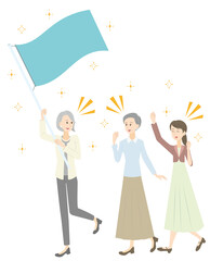 女性の社会進出を促進する旗振りをする女性リーダー