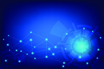 Split circle with network connection. Abstract technology background with  science concept. Blue blank space for create and design. Template for presentation.