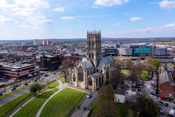 Aerial view of The Minster Church of St George in Doncaster town centre