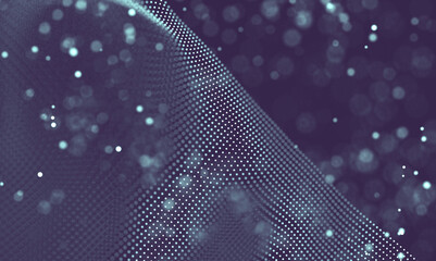 Fototapeta premium Data technology abstract futuristic illustration . Low poly shape with connecting dots and lines on dark background. 3D rendering . Big data visualization .