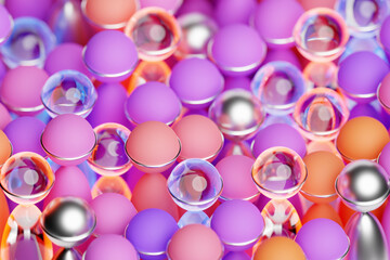 3d illustration of  pink and purple  balls.Set of  balls  on monocrome background, pattern. Geometry  background