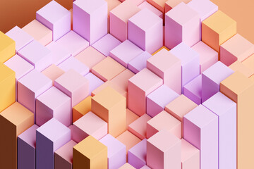 Obraz premium 3d illustration of a stereo pink and orange strip . Geometric stripes similar to waves. Abstract glowing crossing lines pattern