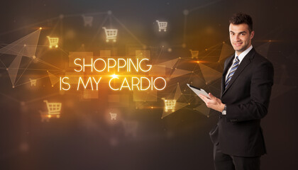 Businessman thinking about shopping concept