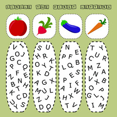 find the first letter of the vegetables  and connect. Educational game for children.
