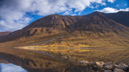 A mountain reflected in the waters of Loch Etive Scotland