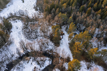 Rural winter landscape captured with a drone from above