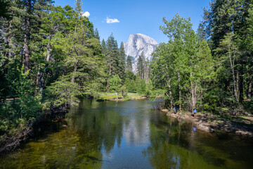 Half Dome and the Merced River from Sentinel Bridge, in Yosemite National Park, near Merced, California.