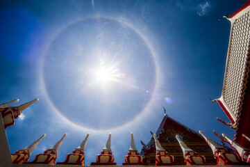 Natural phenomenon Sun halo in thai temple